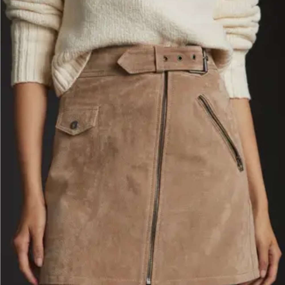 NWD Blank NYC Leather Suede Mini Skirt Size 25 Khaki Tan NWT 98$ Asymmetric Zip